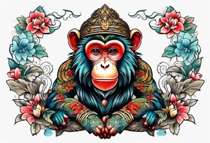 traditional art monkey with full body tattoo idea
