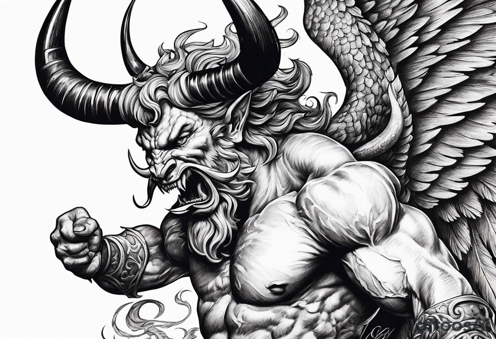 Horned Devil fighting Angel tattoo idea