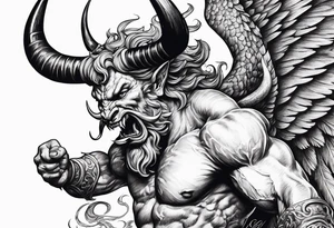 Horned Devil fighting Angel tattoo idea