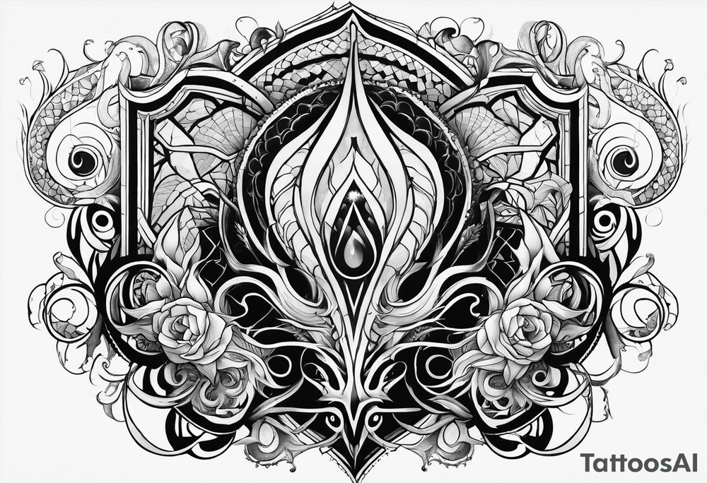 Lovecraftian creature. Protecting heart. Long tattoo for sleeve. Vertical. tattoo idea