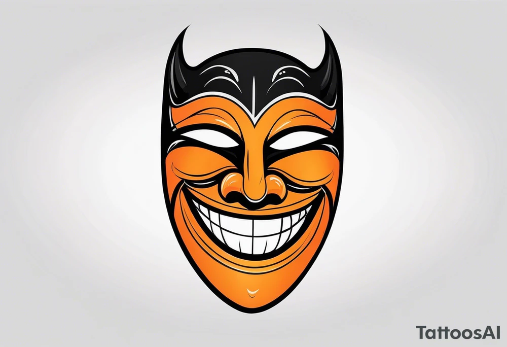 Laughing mask that is orange and black simplistic tattoo idea