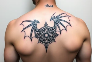 Masculine beautiful realistic dragon with celtic star tattoo idea