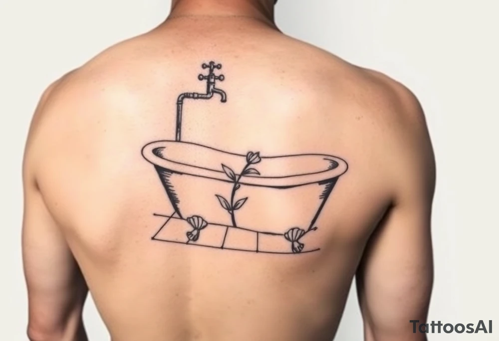 clawfoot bathtub with simple faucet and lily coming up out of the tile floor tattoo idea