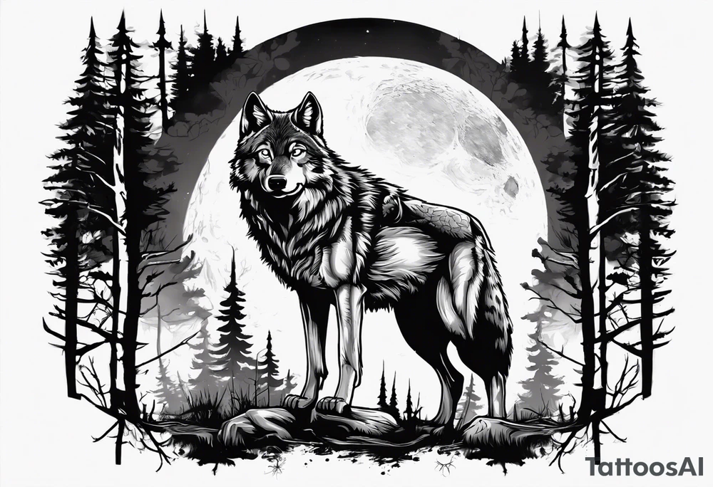 Wolf outside at night full.moon time clock as the moon face tattoo idea Wolf outside at night full.moon time clock as the moon face tattoo idea
