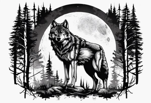 Wolf outside at night full.moon time clock as the moon face tattoo idea