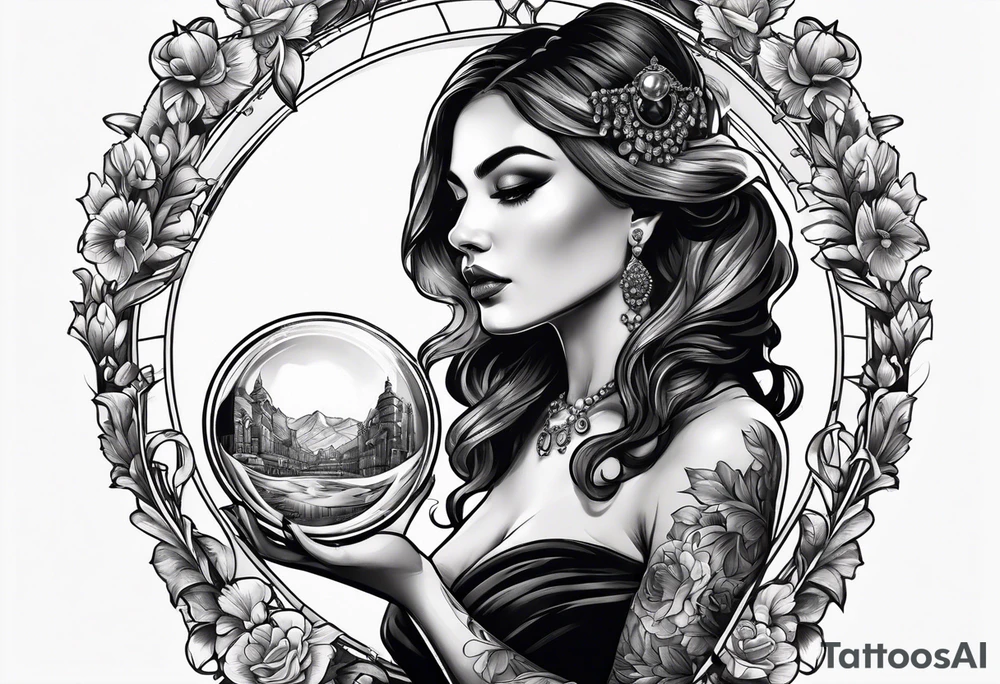 woman holding crystal ball close up tattoo idea