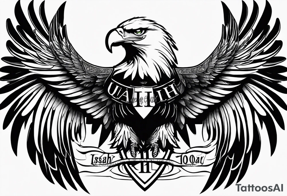 Eagle wings with vertical writing "Isaiah 40:13" tattoo idea