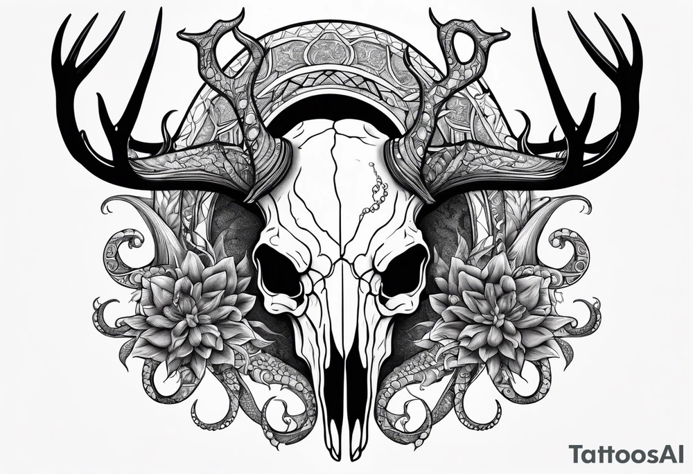 Deer skull with octopus intertwined tattoo idea