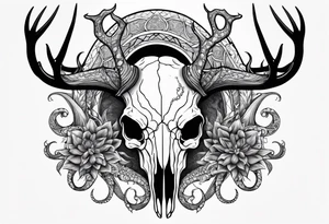 Deer skull with octopus intertwined tattoo idea