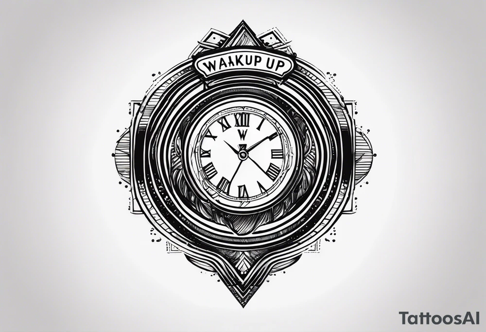 Black stripe approx. 2cm diameter 
Around the wrist 
The words: "Wake up" should be left blank on the top tattoo idea