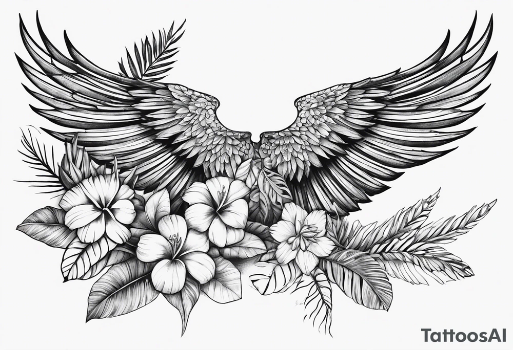 wing, flower, palm, sea tattoo idea