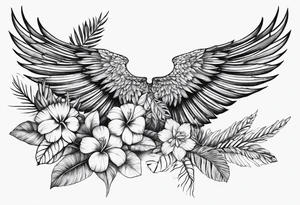 wing, flower, palm, sea tattoo idea