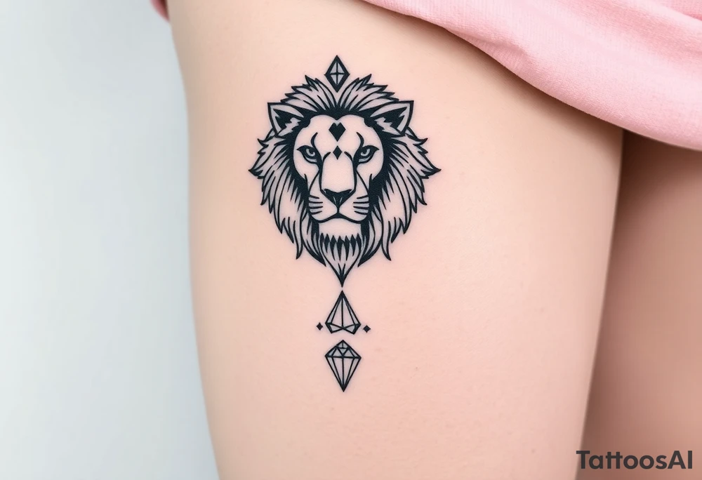 Lion with diamond geometric shapes and tattoo idea