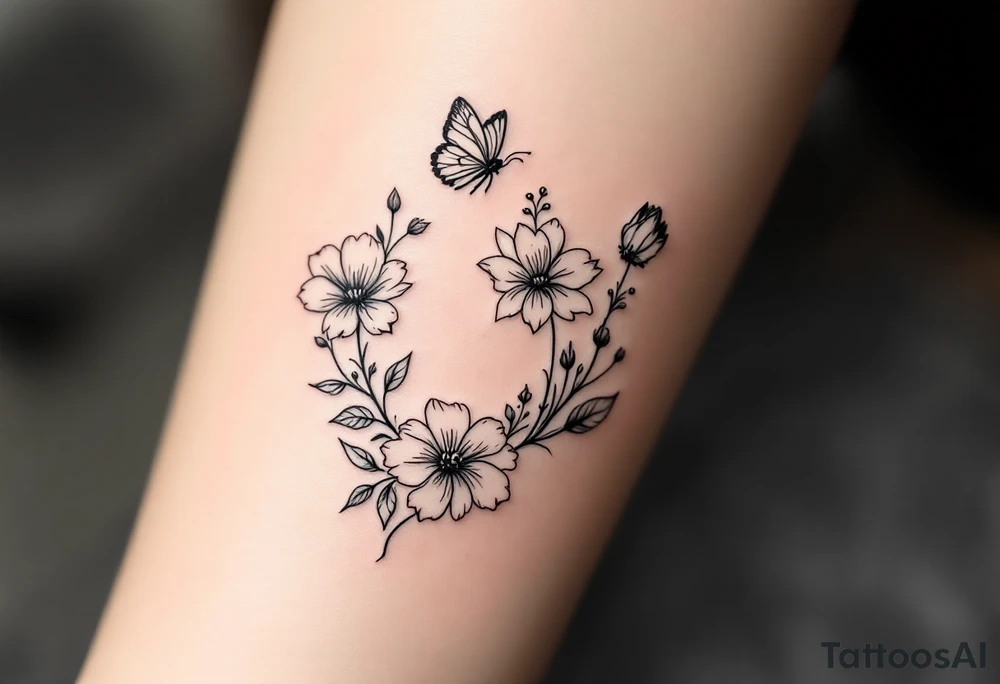 Flowers, heart and buttherfly with name Zackary and Charlie tattoo idea