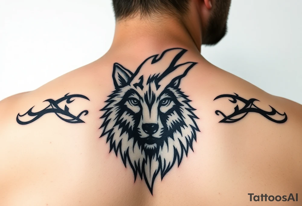 powerful majestic tribal tatto with wolf tattoo idea