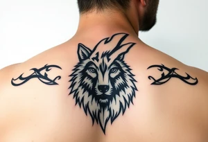 powerful majestic tribal tatto with wolf tattoo idea