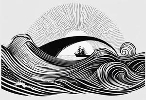 Many small Waves and a sandy beach in black and White, INSIDE a shape of an upright bodyboard tattoo idea