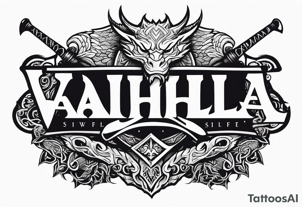 Valhalla sword shield dragon axe tattoo idea