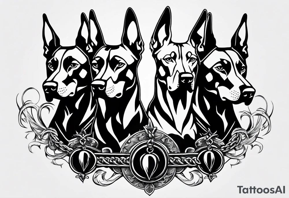 the chain is stretched, there are three angry barking Dobermans in it tattoo idea