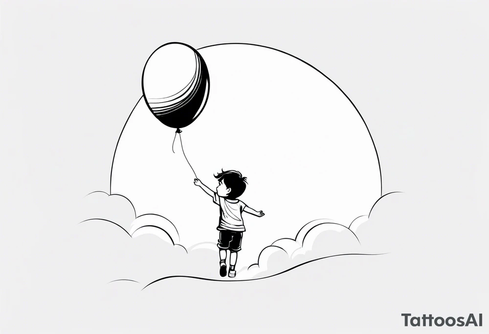 little boy with a balloon flying towards the sky tattoo idea