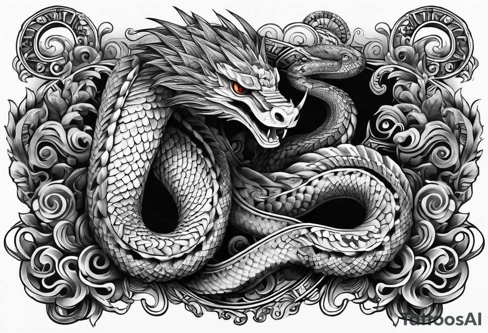 quetzalcoatl snake full body wrap arm sleeve tattoo idea