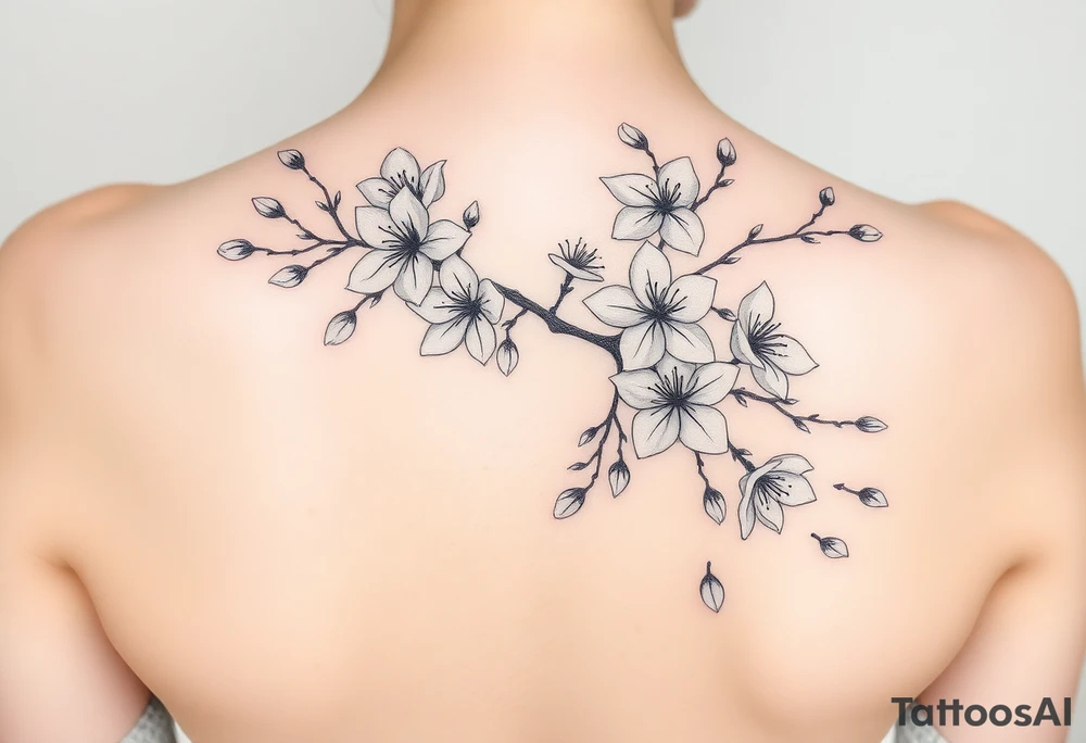 delicate cherry blossoms swirling in spring breeze with petals tattoo idea