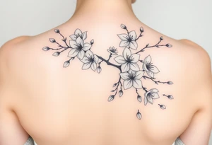 delicate cherry blossoms swirling in spring breeze with petals tattoo idea