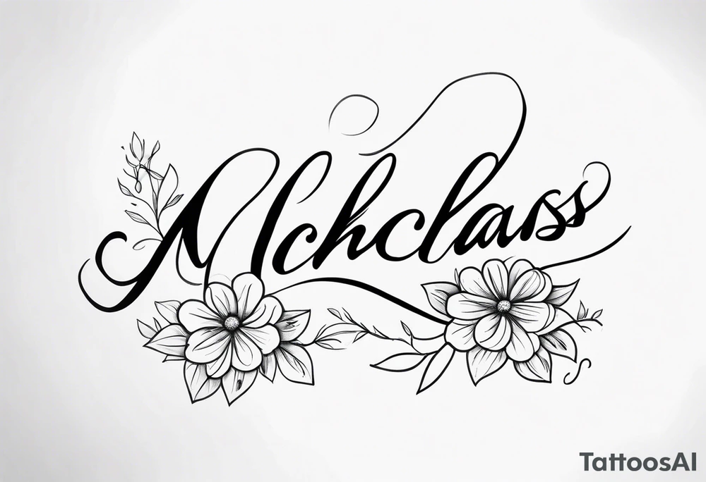 Nicholas written in cursive up and down
 with flowers tattoo idea