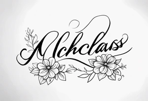 Nicholas written in cursive up and down
 with flowers tattoo idea