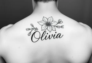 May birth flower with the name Olivia in script tattoo idea