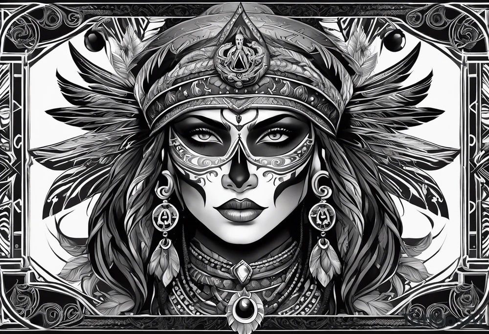 black kali, goddess pirate, alien, pachamama, valkrye, warrior, skull, lotus azul, wing, eagle, zenza resonance, stars, 5D tattoo idea