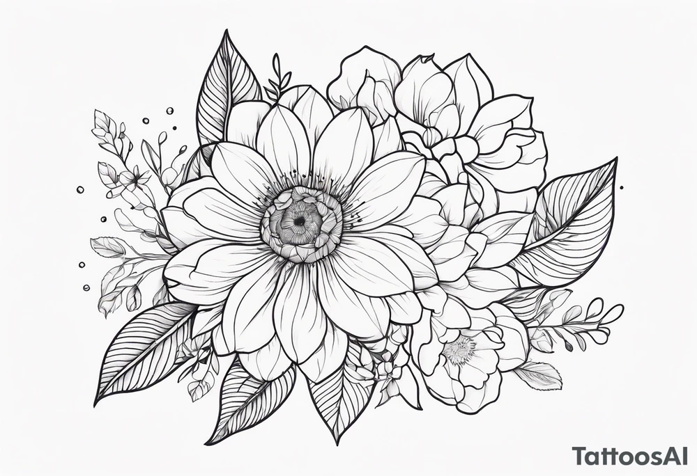 fine line whimsical floral design mirrored tattoo idea