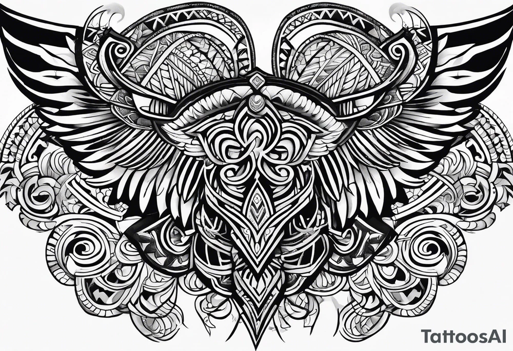 Igbo pattern tribal tattoo from left pec to left deltoid with sharp wing on collarbone tattoo idea