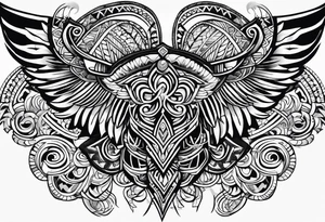 Igbo pattern tribal tattoo from left pec to left deltoid with sharp wing on collarbone tattoo idea