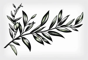 small thin olive branch bicep wrap tattoo idea