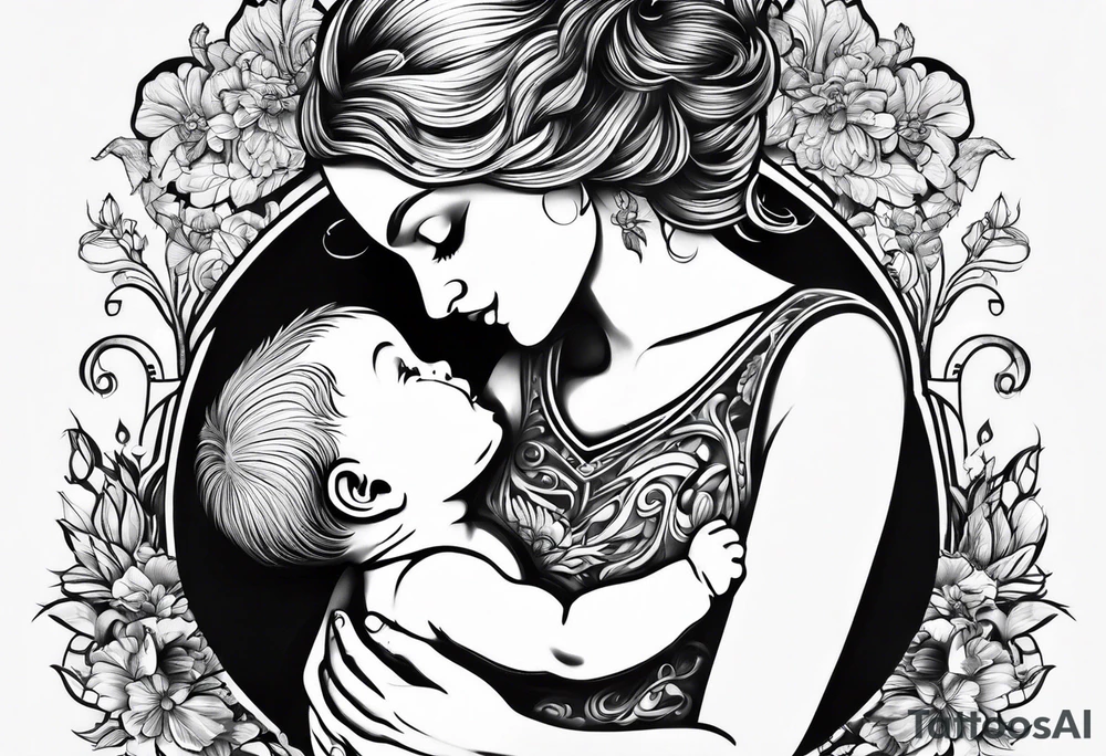 chest tattoo : 
mom and baby son tattoo idea