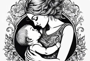 chest tattoo : 
mom and baby son tattoo idea