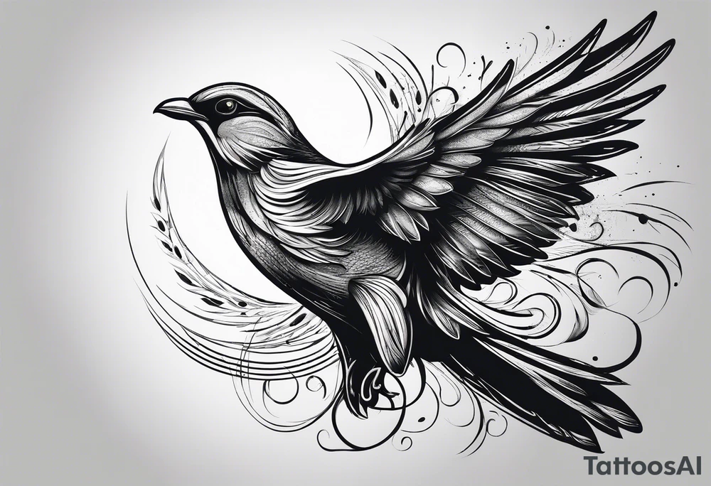 A Soaring bird with the text 1937-2023 underneath it in a simple style tattoo idea