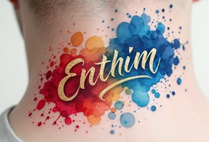 Watercolor script fading from red to gold to blue, symbolizing emotional progression. tattoo idea