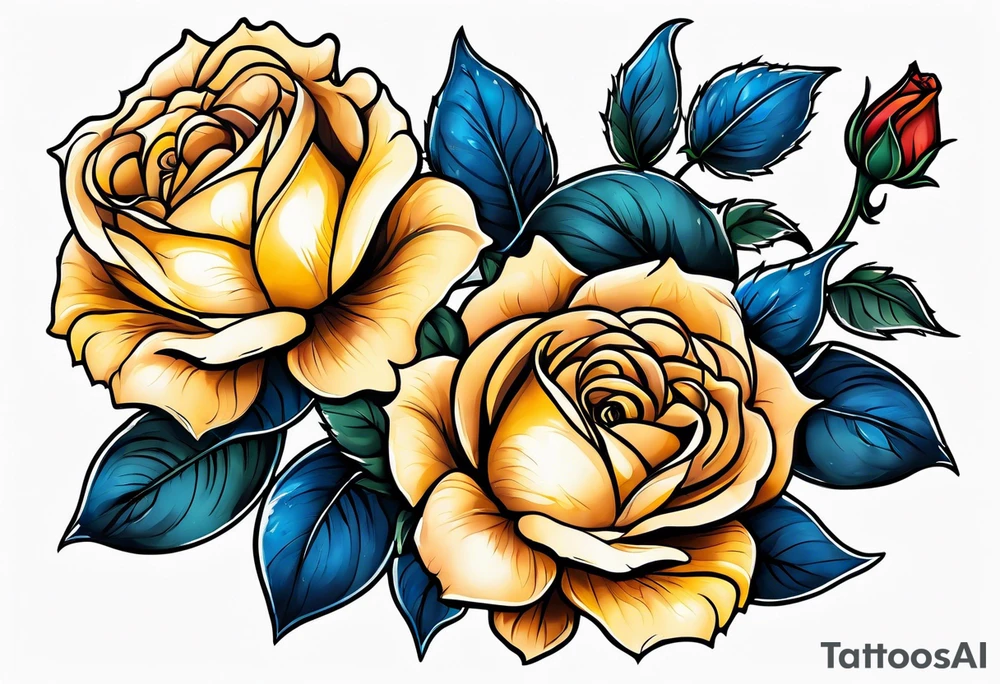 flower rose and blue, sunflower, tattoo idea