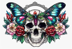 Flower chest piece, small animal skull, crystals, moth tattoo idea