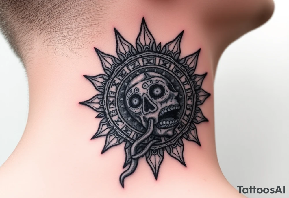 zombie Aztec sun calendar eating 
a zombie gases tattoo idea