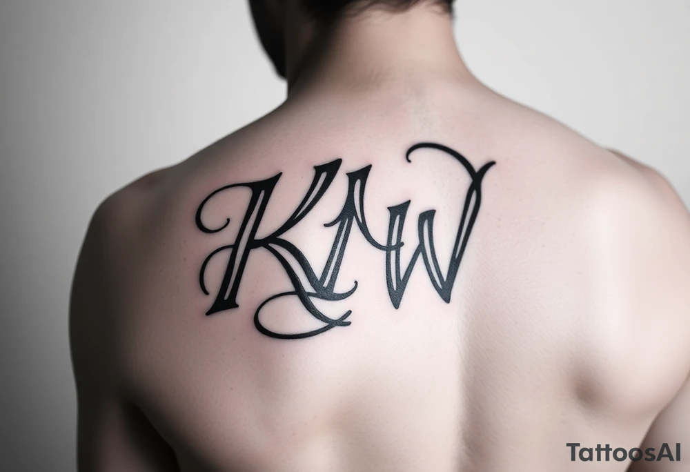 letters only fancy but rugged twisted and intertwined circular arched curvy lettering (KM ) almost like the the roca wear symbol clothing brand trademark RW but with KM tattoo idea