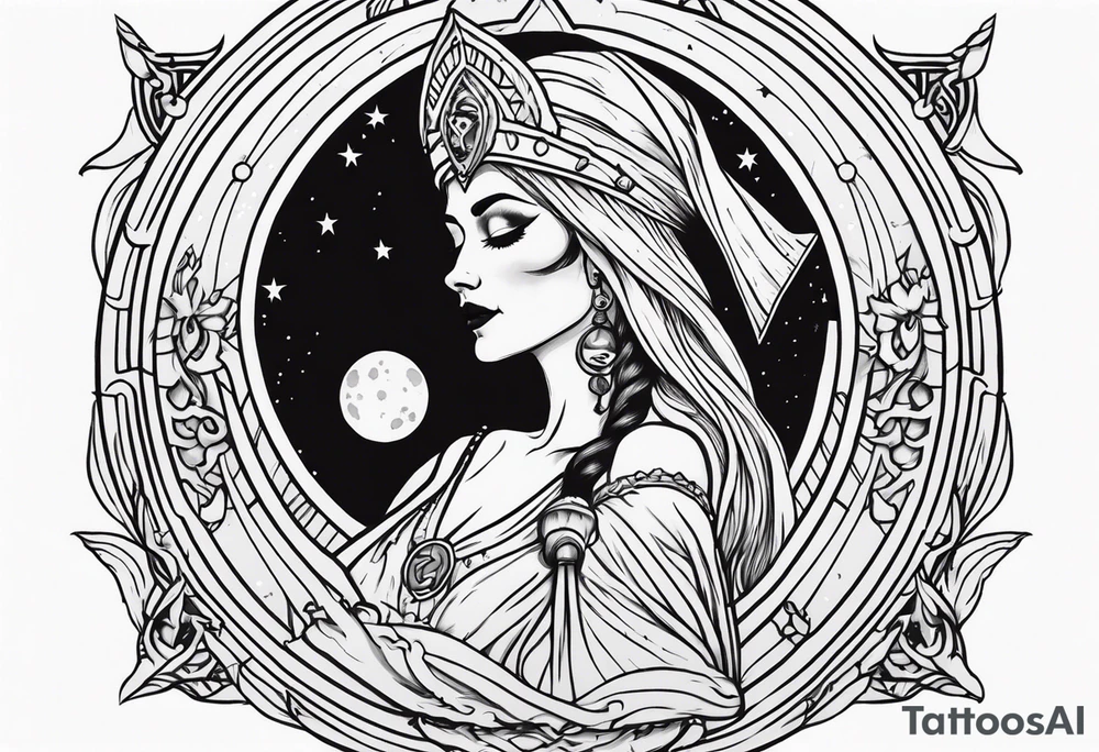 High priestess skeleton moon tarot card tattoo idea