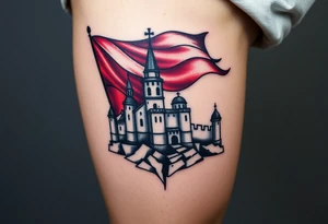 A typical Czech flag waving behind a medieval castle tattoo idea