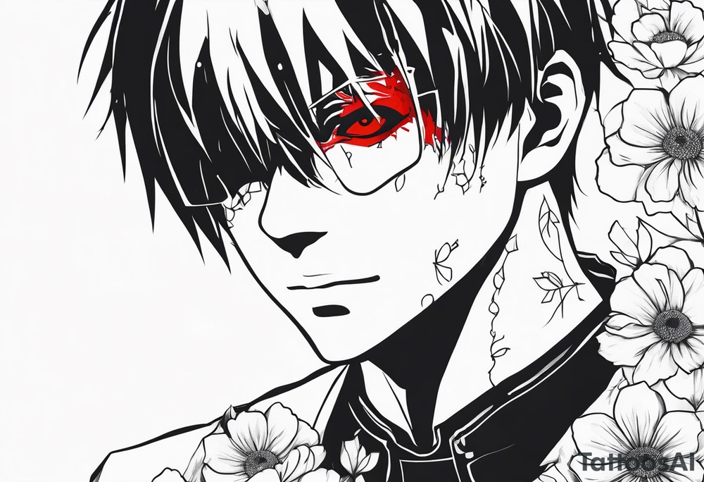 Kaneki from Tokyo ghoul with his flowers surrounding him tattoo idea