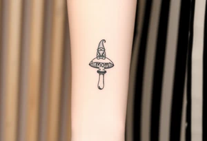 Mushroom with word mom on it with gnome sitting on top tattoo idea