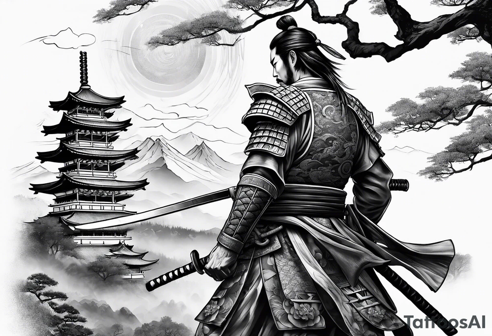 samurai holding sward tattoo idea