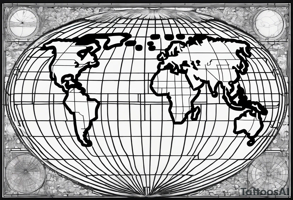 flat map of the earth with lines of a grid not shaded in with no bolding tattoo idea