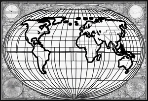 flat map of the earth with lines of a grid not shaded in with no bolding tattoo idea